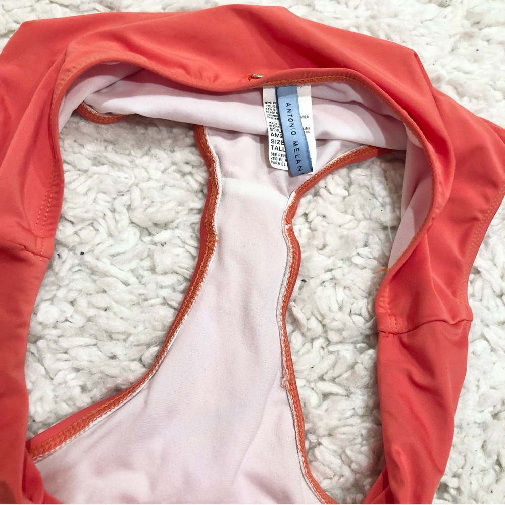 Antonio Melani Bikini Bottoms Twist Ruched Coral Red Orange Medium - Picture 5 of 6